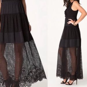 Bebe Size 4 Black Sleeveless Lace Maxi Dress